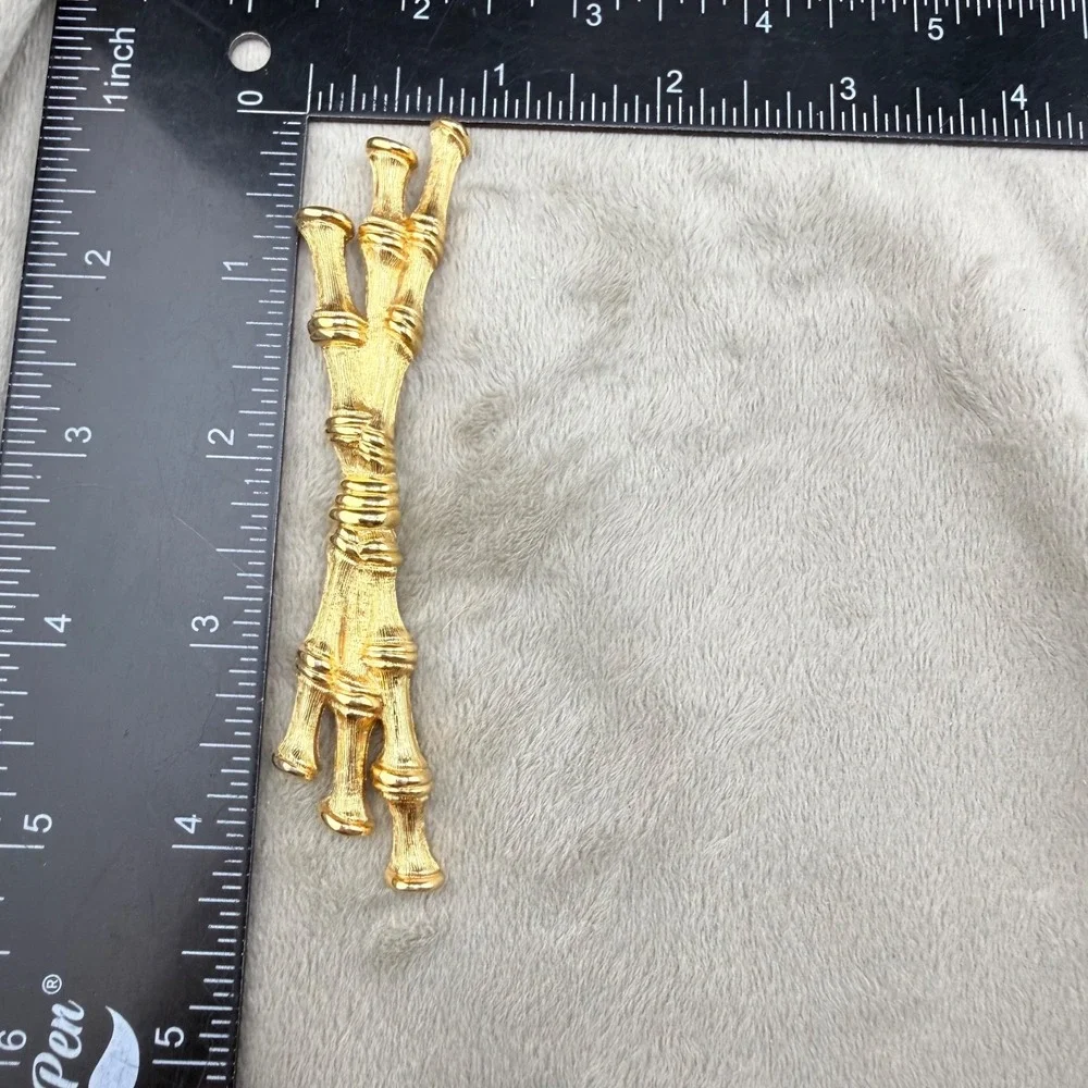 Vintage Monet Brooch Bamboo Gold Tone